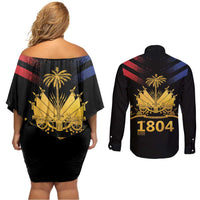 Haiti Independence Day Couples Matching Off Shoulder Short Dress and Long Sleeve Button Shirt The First Black Republic Since 1804 LT9 - Wonder Print Shop