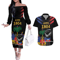 Haiti Independence Day Couples Matching Off The Shoulder Long Sleeve Dress and Hawaiian Shirt The First Black Republic Since 1804 LT9 - Wonder Print Shop