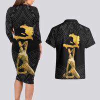 Haitian Negre Marron 1804 Couples Matching Long Sleeve Bodycon Dress and Hawaiian Shirt Black Polynesian Pattern LT9 - Wonder Print Shop