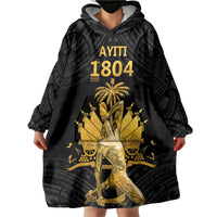Haitian Negre Marron 1804 Wearable Blanket Hoodie Black Polynesian Pattern - Wonder Print Shop