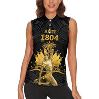 Haitian Negre Marron 1804 Women Sleeveless Polo Shirt Black Polynesian Pattern - Wonder Print Shop