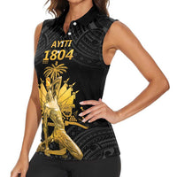 Haitian Negre Marron 1804 Women Sleeveless Polo Shirt Black Polynesian Pattern - Wonder Print Shop