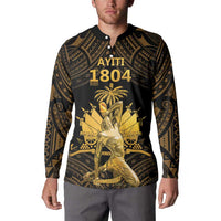 Haitian Negre Marron 1804 Button Sweatshirt Gold Polynesian Pattern LT9 - Wonder Print Shop