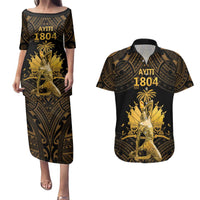 Haitian Negre Marron 1804 Couples Matching Puletasi and Hawaiian Shirt Gold Polynesian Pattern LT9 - Wonder Print Shop
