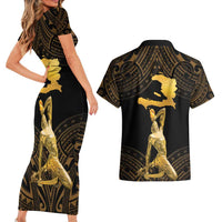 Haitian Negre Marron 1804 Couples Matching Short Sleeve Bodycon Dress and Hawaiian Shirt Gold Polynesian Pattern LT9 - Wonder Print Shop