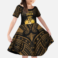 Haitian Negre Marron 1804 Family Matching Mermaid Dress and Hawaiian Shirt Gold Polynesian Pattern LT9 - Wonder Print Shop