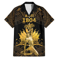 Haitian Negre Marron 1804 Family Matching Mermaid Dress and Hawaiian Shirt Gold Polynesian Pattern LT9 - Wonder Print Shop