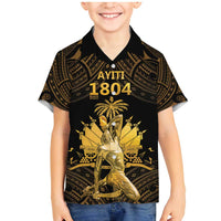 Haitian Negre Marron 1804 Family Matching Mermaid Dress and Hawaiian Shirt Gold Polynesian Pattern LT9 - Wonder Print Shop