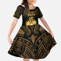 Haitian Negre Marron 1804 Family Matching Off The Shoulder Long Sleeve Dress and Hawaiian Shirt Gold Polynesian Pattern - Wonder Print Shop