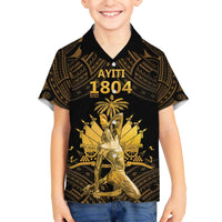 Haitian Negre Marron 1804 Family Matching Off The Shoulder Long Sleeve Dress and Hawaiian Shirt Gold Polynesian Pattern - Wonder Print Shop