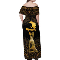 Haitian Negre Marron 1804 Family Matching Off Shoulder Maxi Dress and Hawaiian Shirt Gold Polynesian Pattern LT9 - Wonder Print Shop