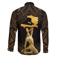 Haitian Negre Marron 1804 Family Matching Off Shoulder Short Dress and Hawaiian Shirt Gold Polynesian Pattern LT9 - Wonder Print Shop