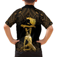 Haitian Negre Marron 1804 Family Matching Summer Maxi Dress and Hawaiian Shirt Gold Polynesian Pattern - Wonder Print Shop