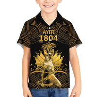 Haitian Negre Marron 1804 Family Matching Tank Maxi Dress and Hawaiian Shirt Gold Polynesian Pattern - Wonder Print Shop