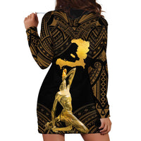 Haitian Negre Marron 1804 Hoodie Dress Gold Polynesian Pattern - Wonder Print Shop