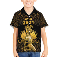 Haitian Negre Marron 1804 Kid Hawaiian Shirt Gold Polynesian Pattern - Wonder Print Shop
