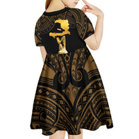Haitian Negre Marron 1804 Kid Short Sleeve Dress Gold Polynesian Pattern - Wonder Print Shop