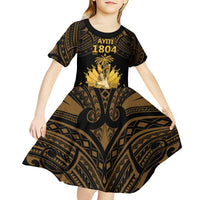 Haitian Negre Marron 1804 Kid Short Sleeve Dress Gold Polynesian Pattern - Wonder Print Shop