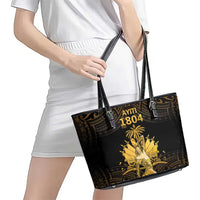Haitian Negre Marron 1804 Leather Tote Bag Gold Polynesian Pattern - Wonder Print Shop
