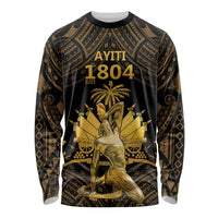 Haitian Negre Marron 1804 Long Sleeve Shirt Gold Polynesian Pattern - Wonder Print Shop