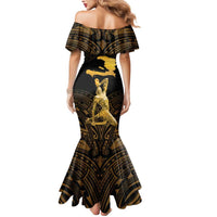 Haitian Negre Marron 1804 Mermaid Dress Gold Polynesian Pattern - Wonder Print Shop