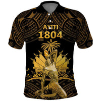 Haitian Negre Marron 1804 Polo Shirt Gold Polynesian Pattern - Wonder Print Shop