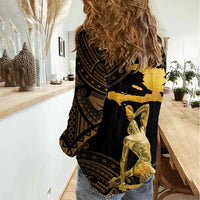 Haitian Negre Marron 1804 Women Casual Shirt Gold Polynesian Pattern - Wonder Print Shop