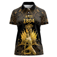 Haitian Negre Marron 1804 Women Polo Shirt Gold Polynesian Pattern - Wonder Print Shop