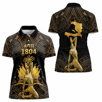 Haitian Negre Marron 1804 Women Polo Shirt Gold Polynesian Pattern - Wonder Print Shop