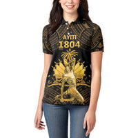 Haitian Negre Marron 1804 Women Polo Shirt Gold Polynesian Pattern - Wonder Print Shop