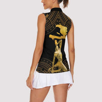 Haitian Negre Marron 1804 Women Sleeveless Polo Shirt Gold Polynesian Pattern - Wonder Print Shop