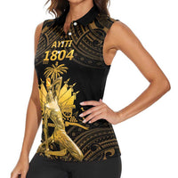 Haitian Negre Marron 1804 Women Sleeveless Polo Shirt Gold Polynesian Pattern - Wonder Print Shop