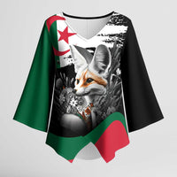 Personalized Algeria Kimono Sleeve Blouse Algerian Flag With a Fennec Fox - Wonder Print Shop