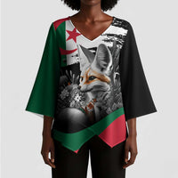 Personalized Algeria Kimono Sleeve Blouse Algerian Flag With a Fennec Fox - Wonder Print Shop