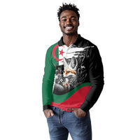 Personalized Algeria Long Sleeve Polo Shirt Algerian Flag With a Fennec Fox - Wonder Print Shop
