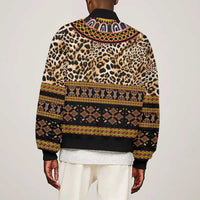 Cameroon Cheetah Toghu Pattern Sleeve Zip Bomber Jacket