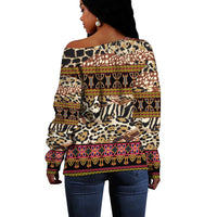 Cameroon Toghu Off Shoulder Sweater Wild Animal Skins Seamless Pattern