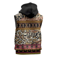 Cameroon Toghu Sleeveless Zip Hoodie Wild Animal Skins Seamless Pattern