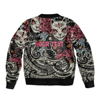 Personalized Japanese Kitsune Mask Bomber Jacket With Polynesian Arty Style LT9 - Wonder Print Shop