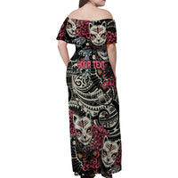 Personalized Japanese Kitsune Mask Family Matching Off Shoulder Maxi Dress and Hawaiian Shirt With Polynesian Arty Style LT9 - Wonder Print Shop