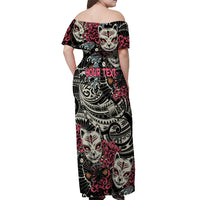 Personalized Japanese Kitsune Mask Off Shoulder Maxi Dress With Polynesian Arty Style - Wonder Print Shop