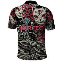 Personalized Japanese Kitsune Mask Polo Shirt With Polynesian Arty Style - Wonder Print Shop