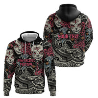 Personalized Japanese Kitsune Mask Zip Hoodie With Polynesian Arty Style - Wonder Print Shop