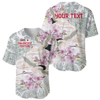 Personalized Japanese Shirasagi Bird Baseball Jersey Sakura and Hibiscus Polynesian Pattern LT9 - Wonder Print Shop
