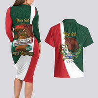 iViva Mexico Hidalgos Bell Personalized Couples Matching Long Sleeve Bodycon Dress and Hawaiian Shirt Mexican Independence Day Fiesta - Wonder Print Shop