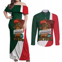 iViva Mexico Hidalgos Bell Personalized Couples Matching Off Shoulder Maxi Dress and Long Sleeve Button Shirt Mexican Independence Day Fiesta - Wonder Print Shop
