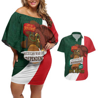 iViva Mexico Hidalgos Bell Personalized Couples Matching Off Shoulder Short Dress and Hawaiian Shirt Mexican Independence Day Fiesta - Wonder Print Shop