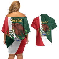 iViva Mexico Hidalgos Bell Personalized Couples Matching Off Shoulder Short Dress and Hawaiian Shirt Mexican Independence Day Fiesta - Wonder Print Shop