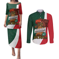 iViva Mexico Hidalgos Bell Personalized Couples Matching Puletasi and Long Sleeve Button Shirt Mexican Independence Day Fiesta - Wonder Print Shop