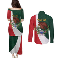iViva Mexico Hidalgos Bell Personalized Couples Matching Puletasi and Long Sleeve Button Shirt Mexican Independence Day Fiesta - Wonder Print Shop